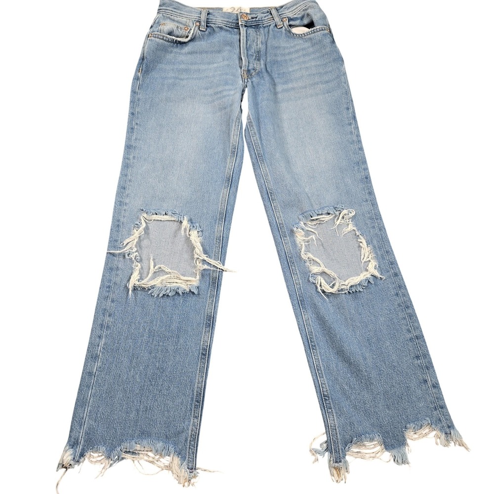 We The Free Jeans Womens 24 Blue Light Wash Mid Rise Straight 27x27 Distressed